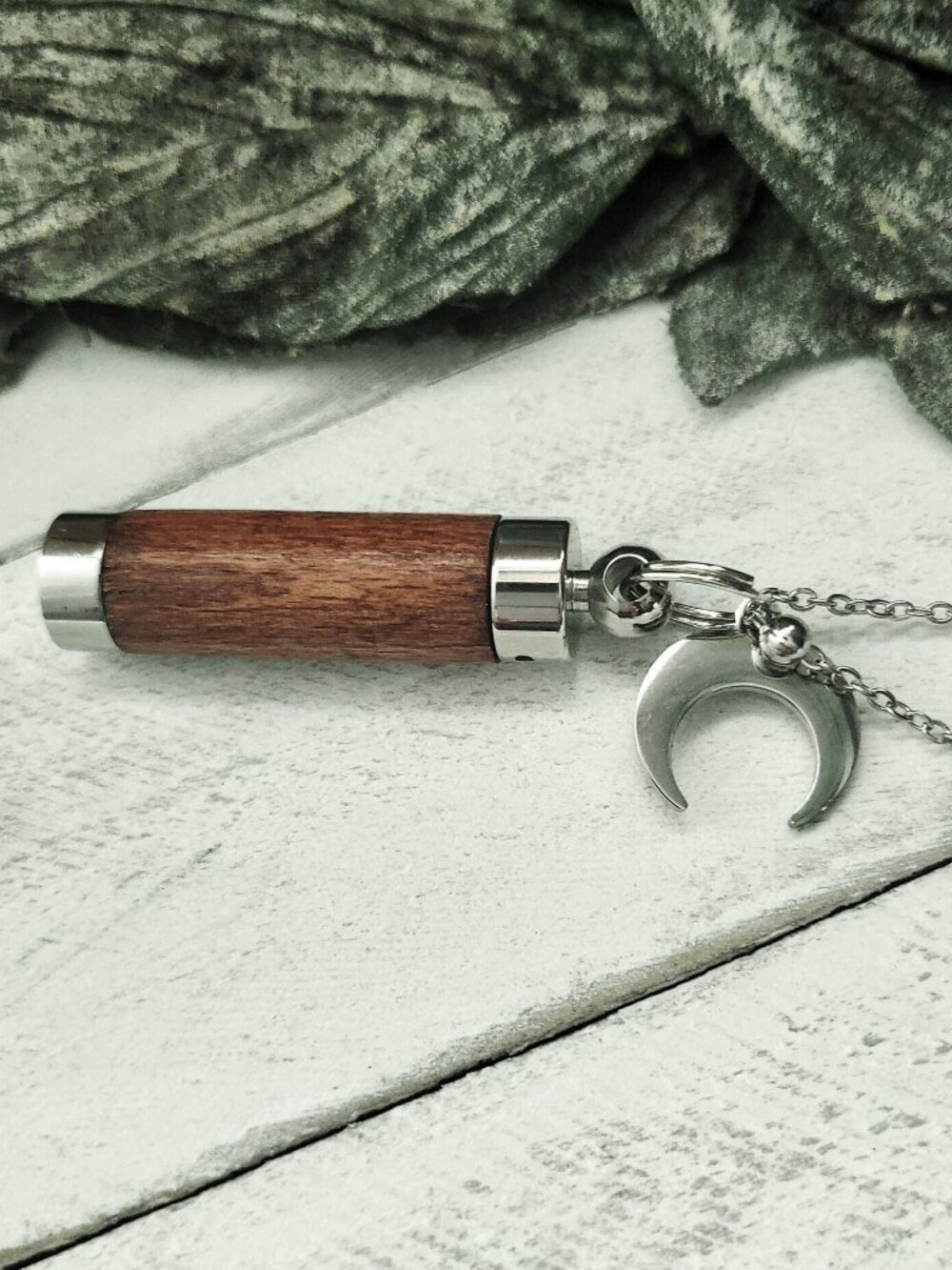 Wooden Capsule Necklace Stainless Steel Crescent Moon Pendant Celestial